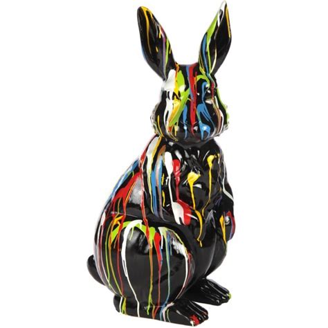 Statue en résine Lapin multicolore fond noir Julien 107 cm Pr