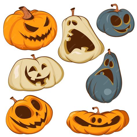 Premium Vector Set Of Pumpkins For Halloween Olored Pumpkins With A