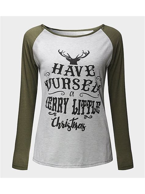 Women S Christmas Letter Print O Neck Long Sleeve T Shirts Aa Sourcing Ltd