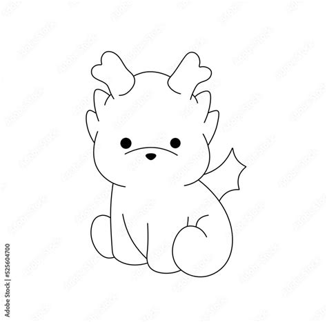 Vector isolated cute cartoon sitting baby dragon with horns and wings ...