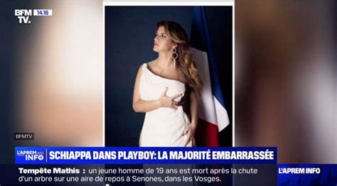 Marlène Schiappa dans Playboy tenues et poses sexy devant le drapeau