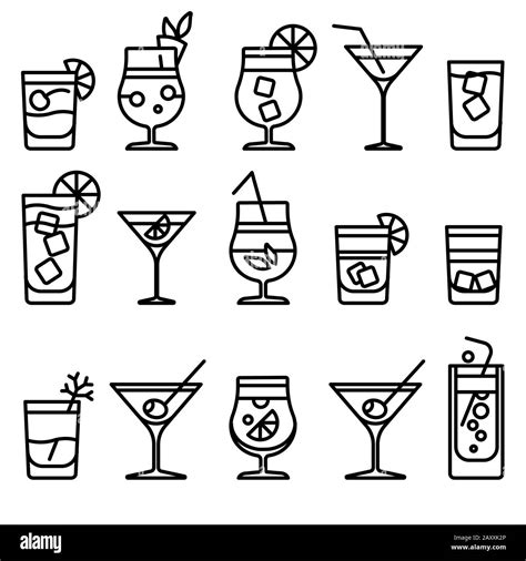 Cocktail Thin Line Icons Alcohol Cocktails Drinks Vector Outline