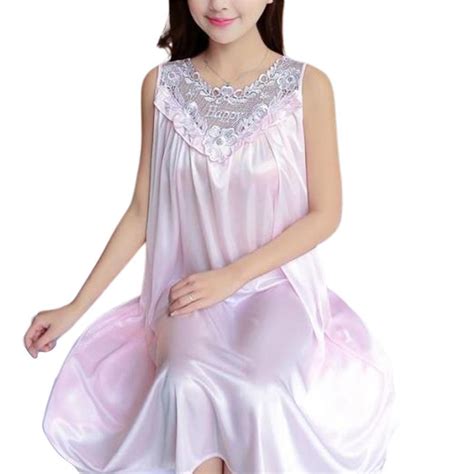 Female Nightgown Sleeveless Lace Stitching V Neck Sexy Women Nightwear