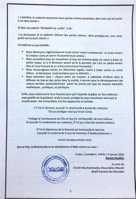 Criminalisation De Lhomosexualité Touba Hausse Le Ton Document