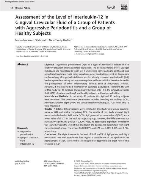 Pdf Assessment Of The Level Of Interleukin In Gingival Crevicular