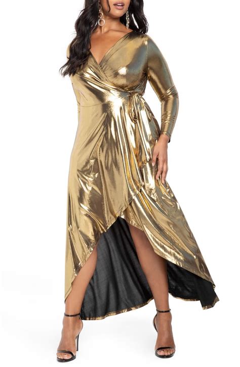 Eloquii Metallic Long Sleeve Jersey Wrap Maxi Dress Nordstrom Plus