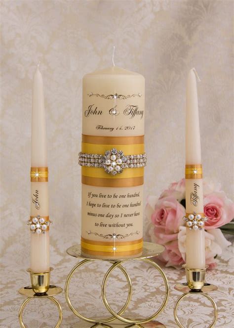 Gold Unity Candles Set Personalized Wedding Unity Candles Wedding Ceremony Candles Set Etsy