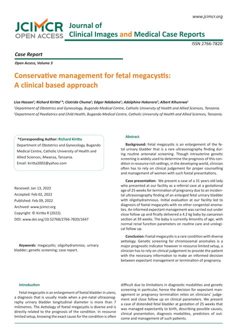 Pdf Conservative Management For Fetal Megacystis A Clinical Based