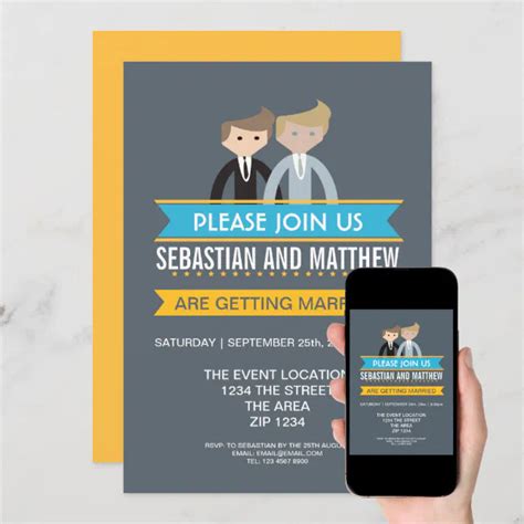 Two Grooms Cartoon Wedding Gay Themed Invitation Zazzle