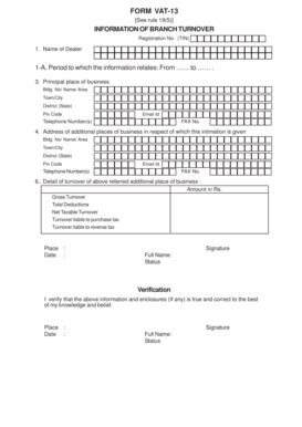 Fillable Online Rajtax Gov FORM VAT 13 See Rule 19 5 INFORMATION OF