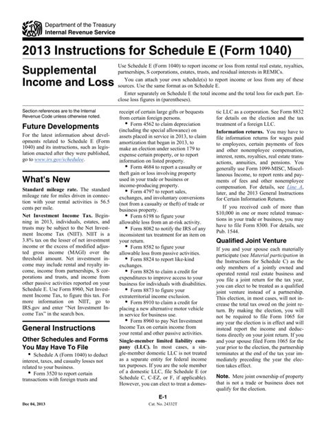 Instructions For Schedule E Form 1040