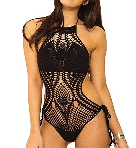 Eternatastic Women Crochet Knit Monokini Swimsuit Lined One Piece