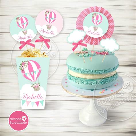 Kit Imprimible Globo Aerost Tico Rosa Flores Shabby Colores Pastel