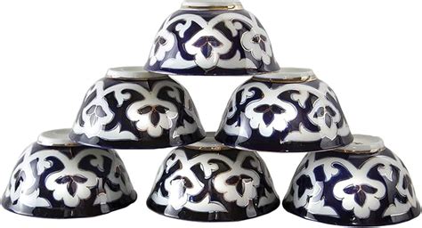 Amazon Set Of Uzbek Floral Tea Cups Ounce Dark Blue And White