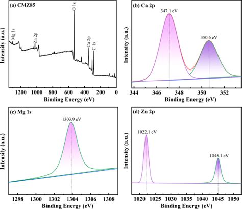 A Xps Full Spectrum Scan And B Ca 2p C Mg 1s And D Zn 2p Fine