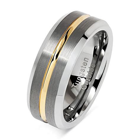 Two Tone Tungsten Rings For Men Silver Wedding Bands Gold Groove