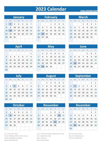 2023 Federal Holidays List And 2023 Calendar With Holidays To Print