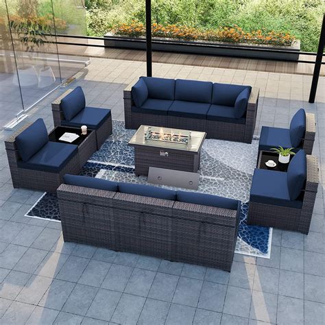 Kullavik 13 Piece Outdoor Patio Furniture Set With Fire Pit Dining