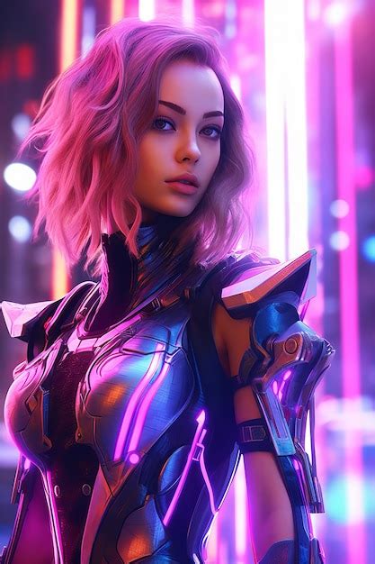 Premium Ai Image A Woman With A Purple Hair And A Purple Neon Light