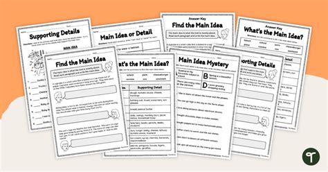 Main Idea And Four Supporting Details Graphic Organizer Worksheet