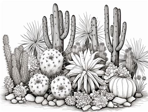 Desert Cactus Coloring For Adults Coloring Page