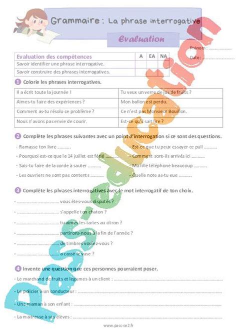 La Phrase Interrogative Valuation Grammaire Pour Le Ce Pdf