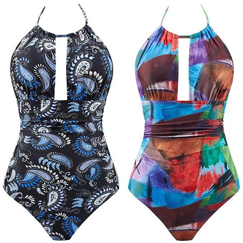 New Bikinis 2019 Mujer One Piece Swimsuits Women Swimwear Plus Size Bathing Suits V Neckline