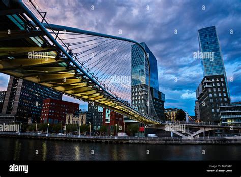 The Zubizuri Bridge Designed By Santiago Calatrava Over The Nervion River In Bilbao Spain With