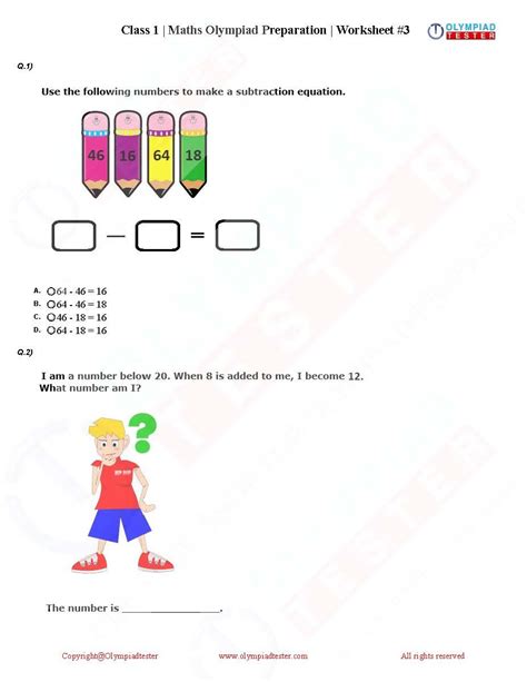 Class 1 Maths Olympiad Printable Worksheet 03 Math Olympiad Class 1