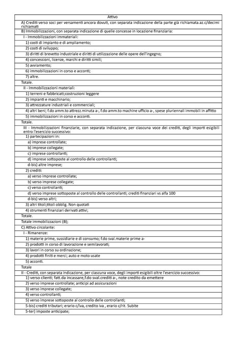 Schema Civilistico Sp Attivo A Crediti Verso Soci Per Versamenti