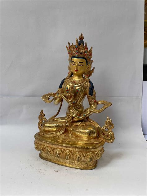 Buddhist Handmade Statue Of Vajrasattva Full Gold Plated Face Painted