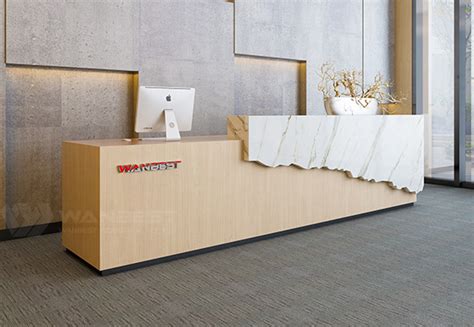 Hotel White Marble Modern Reception Desk Size Straight