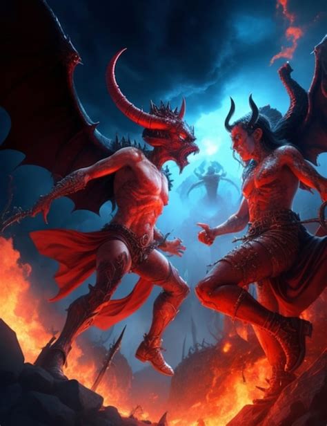 Premium Ai Image A Surrealistic Battle Between Satan And God In The