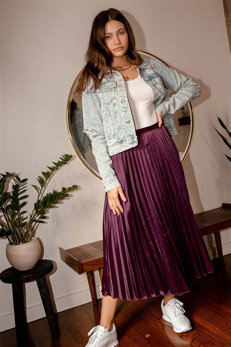 Chic Plum Purple Satin Skirt Midi Pleated Skirt Satin Skirt Lulus