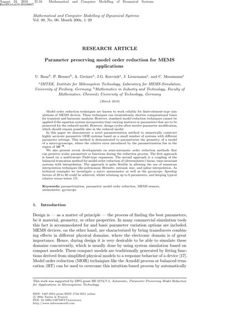 Pdf Parameter Preserving Model Order Reduction For Mems Applications