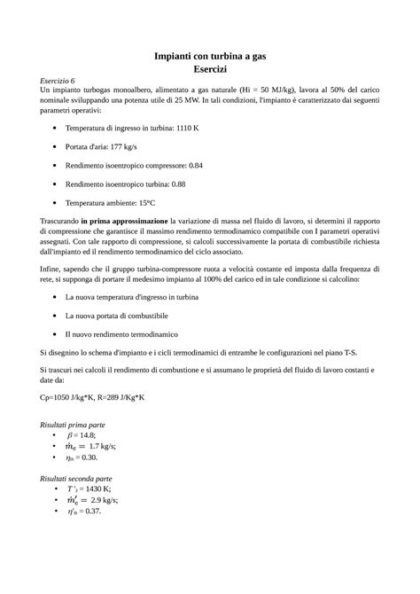 TG6 Esercitazione Impianti Con Turbina A Gas Esercizi Esercizio 6