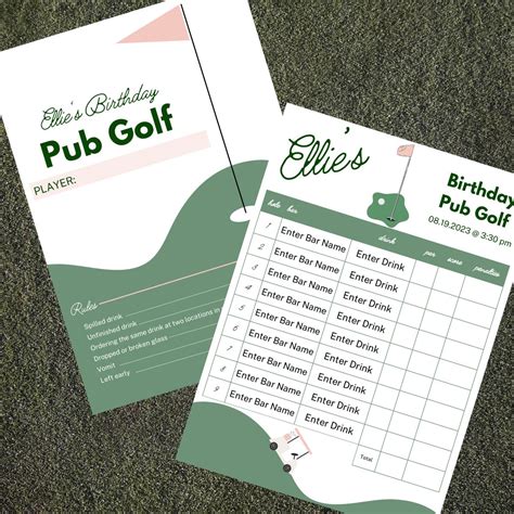 Birthday Pub Golf Scorecard Template, Digital, Editable, Party Activity, Golf Party, Bar Crawl ...