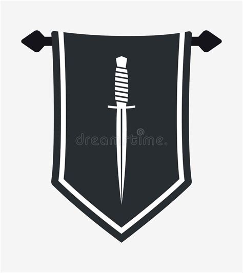 Dagger Silhouette On Shield Backdrop Military Combat Knife Stock