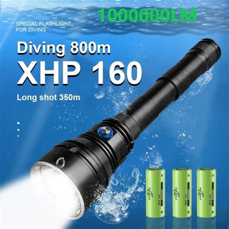 Most Powerful XHP160 Diving Flashlight IPX8 Waterproof Flash Light 800M