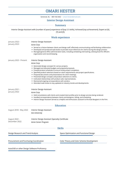 Interior Design Assistant Resume Examples And Templates