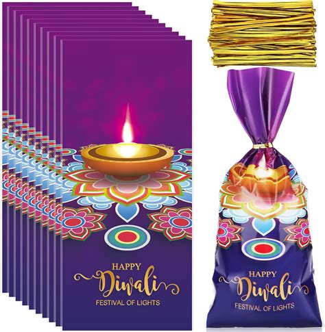 100 Pieces Happy Diwali Cellophane Bags Festival Of Lights