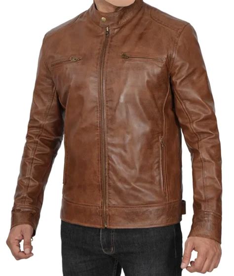 Shop Men S Biker Leather Jacket Waxed Chocolate Brown