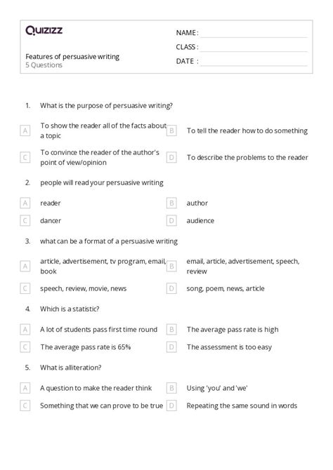 Persuasive Writing Worksheets For Th Year On Quizizz Free