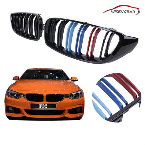 Gloss Black M Color Front Kidney Grilles Double Line Grill M4 For Bmw