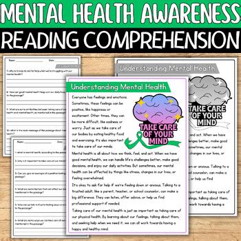 Mental Health Awareness Month Reading Comprehension Passage MHA Week