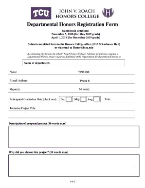 Fillable Online Honors Tcu Departmental Honors Registration Form Fax