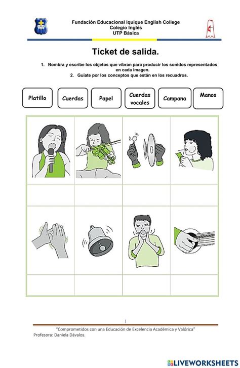 Objetos Que Producen Sonidos Al Vibrar Worksheet