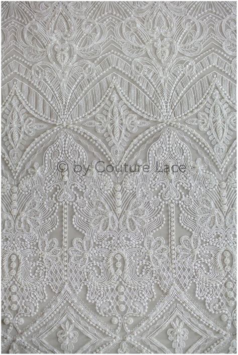 Beaded Geometric Lace Fabric Artdeco Bridal Lace Fabric With Etsy