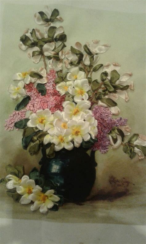 Цветочная композиция | Flower painting, Silk ribbon embroidery, Silk ribbon