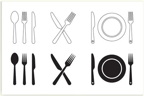 Set Of Fork Knife Spoon Logotype Menu Set In Flat Style Silhouette